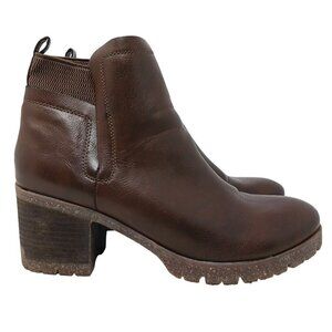 Korks by KorkEase Elsie Brown Faux Leather Ankle Boots 11M Stacked Heel Lug Sole